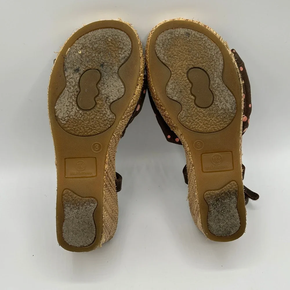 TKS Phoebe 556 Girls Wedge Sandals Lot 2 Pairs Pink Plaid Brown Polka Dot 3M